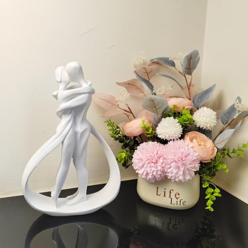 Couple Sculptures for Home Decor, Anniversary Statue Gifts, Hugging Couple Figurines, Modern Romantic Sculptures for Living Room, Bedroom, Office Decor (White) - color: 1-white
