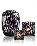 CONVIVA Glass Vase and Candle Holder Set, 3-Piece,Modern Fall Decor Table Centerpiece Thanksgiving Christmas Day Gift Idea,Flower Vase Black Tortoise Pattern