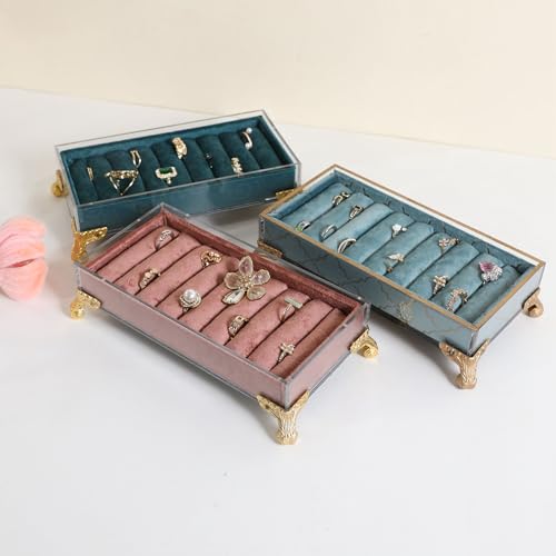 GemeShou velvet slots Ring holder for jewelry organizer, Earring ring display stand for selling, felt ring jewelry holder tray showcase【Velvet slots Ring Holder-Dark red】 - color: Dark red