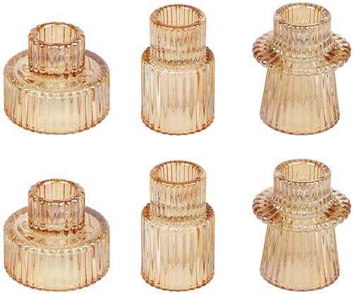 Vixdonos Taper Glass Candlestick Holders Tealight Candle Holders for Table Centerpieces, Wedding Decor and Dinner Party (6 Pcs, Gold) - color: Gold, size: 6 Pcs