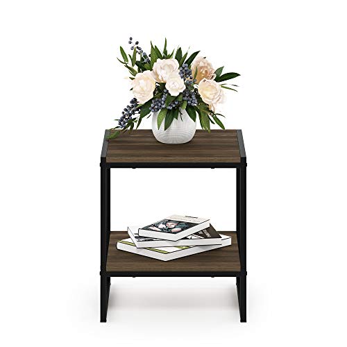 FURINNO Camnus Modern Living 2-Tier End Table, Columbia Walnut, 15.9 in x 15.75 in x 18 in - color: Columbia Walnut, size: 2 Tiers, Metal Frame
