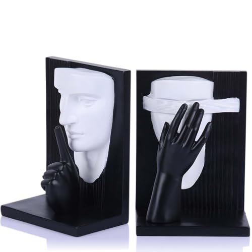 Unique Decorative Bookends – Thinking Man Statue for Bookshelf, Modern Abstract Art Bookends, Aesthetic Decor for Home, Office, Desk, Funky Book Ends for Large Books & Shelf Display (Black) - color: Black