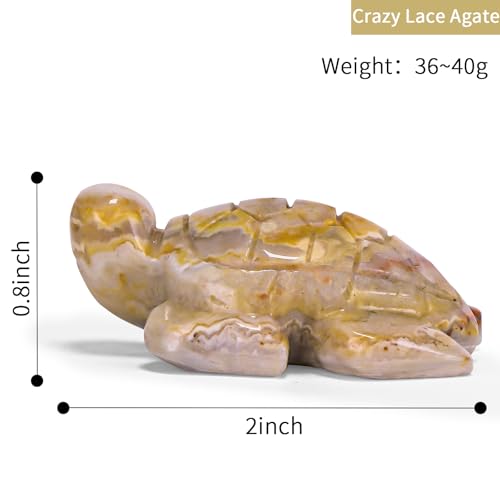 Artistone 2" Gemstone Sea Turtle Figurine, Hand Carved Natural Crystal Healing Animal Hawksbill Sculpture Paperweight Home Office Decor (Crazy Lace Agate) - color: Crazy Lace Agate