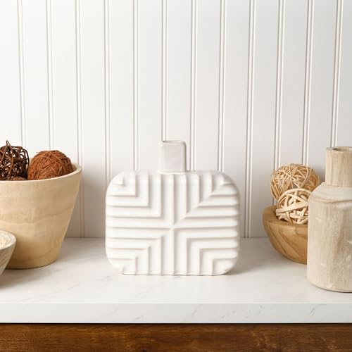 Mikasa Geometric Square Stoneware Ceramic Vase, 8.43x2.44x8.35 Inch - size: 8.4 Inch
