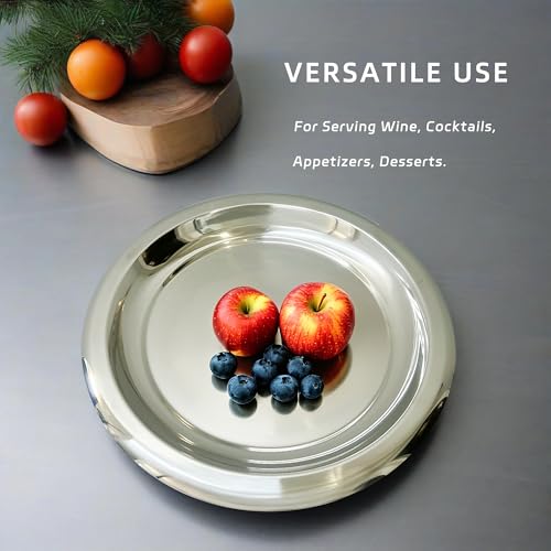 Stainless Steel Round Serving Tray,Metal Decorative Tray,Display Serving Platter for Wine and Glasses,12 Inches - size: 12"