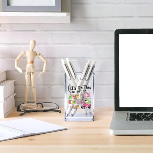 Let’s Do This Before My Anxiety Kicks in Acrylic Cosmetic Pencil Pen Holder Cup, Funny Frog Desk Organizer for Office Decor, Frog Lover Gifts Sarcastic Work Gifts for Women Men Coworker Employee - style: My Anxiety