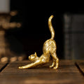 CHOVY Retro Seductive Cat Sculpture-Elegant Stretched Pose 100% Solid Brass Handcrafted - Ideal Home Decor Desk Ornament Collectible Art Piece Office Accent Artistic Scene Decoration - style: Seductive Cat