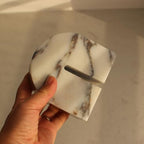 Set of 2 Natural Calacatta Viola Marble Bookends for Shelves, Decorative Book Ends for Heavy Books, Book Stopper Office Bookshelf Decor for CDs/Video Games