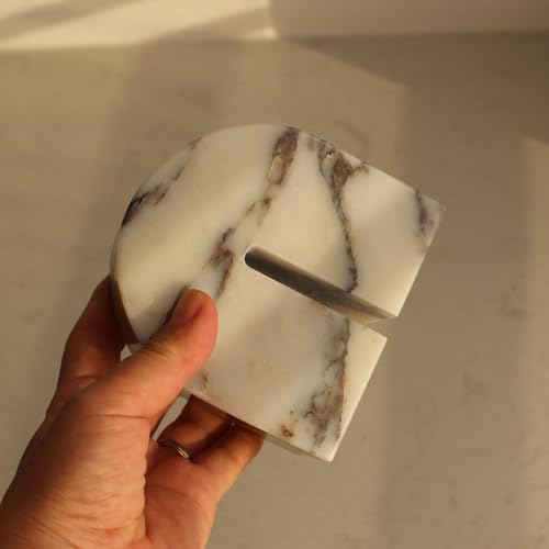Set of 2 Natural Calacatta Viola Marble Bookends for Shelves, Decorative Book Ends for Heavy Books, Book Stopper Office Bookshelf Decor for CDs/Video Games