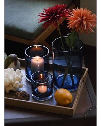 ARIAMOTION Blue Candle Holder for Pillar Tealights Modern Bubbles Glass Hurricane Cylinder Vases Table centerpieces Kitchen Island Dining Room Coffee Bar 8" 5" 3.5" Height Set 3 - color: Bubbles Blue
