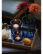 ARIAMOTION Blue Candle Holder for Pillar Tealights Modern Bubbles Glass Hurricane Cylinder Vases Table centerpieces Kitchen Island Dining Room Coffee Bar 8" 5" 3.5" Height Set 3 - color: Bubbles Blue