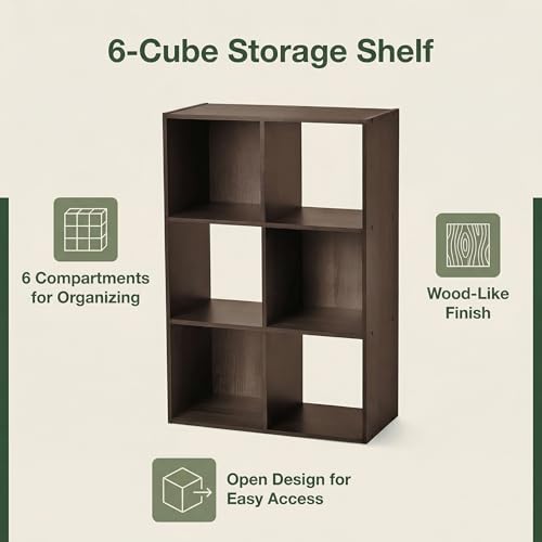 6-Cube Black Storage Rack, Equipped with Hardware Accessories and Installation Instructions. Suitable for Home and Office Can be Placed Horizontally or Vertically. (Espresso)