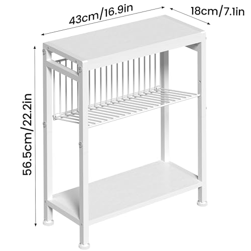 End Table for Small Space, 3-Tier Narrow Side Table with Magazine Holder,Small Nightstand, Skinny Snack Couch Table in Living Room, Bedroom Study and Balcony (White) - color: White