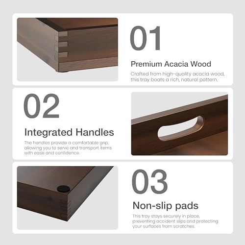 TIDITA 20 x 20 inch Square Wooden Ottoman Tray – Large Wooden Tray for Ottoman, Extra Large Ottoman Tray for Living Room, Coffee Table & Decorative Use (Walnut Color) - color: Walnut, size: 20" x 20" x 2.4"