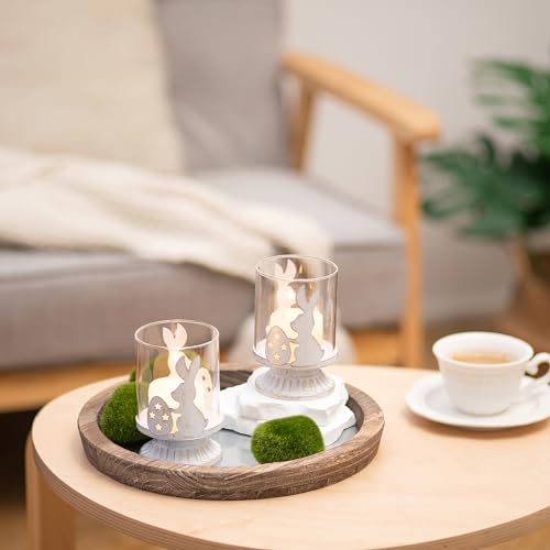 Sziqiqi Pillar Candle Holders for Easter - Bunny Decorations for Tealights Rabbit Candle Holder for Table Centerpieces Distressed White Easter Gifts for Family Party Events
