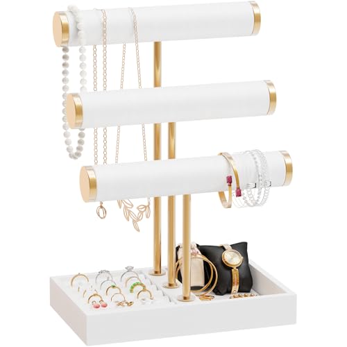 Abiglifty 3 Tier Necklace Holder Display, Jewelry Organizer, Jewelry Stand, Bracelet Display, Necklace Organizer, Bracelet holder, Jewelry Display for Necklace, Watches, Rings, white - color: white