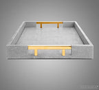 Home Redefined Modern Elegant 17.5"x12" Rectangle Glossy Grey Shagreen Faux Leather Decorative Tray Ottoman Coffee Table Perfume Kitchen Display Perfume Serving Tray with Gold Polished Metal Handles. - color: Grey/Gold