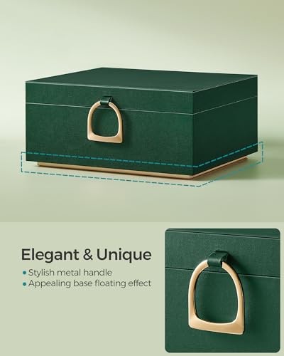 SONGMICS 2-Layer Jewelry Box, Jewelry Organizer with Handle, Removable Jewelry Tray, Jewelry Storage, Floating Effect, 8.1 x 9.4 x 4.3 Inches, Gift Idea, Forest Green UJBC165C01 - color: Forest Green