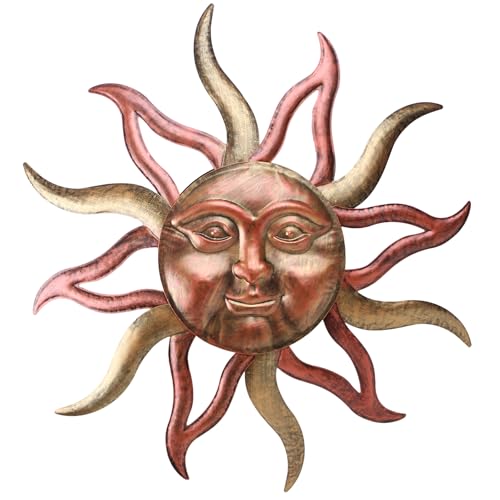 Large Outdoor Wall Decor Rust Proof, Sun Face Metal Wall Art Decor Hanging for Indoor Outdoor, Patio, Fence, Garden(26 Inch) - color: Gold-Sun