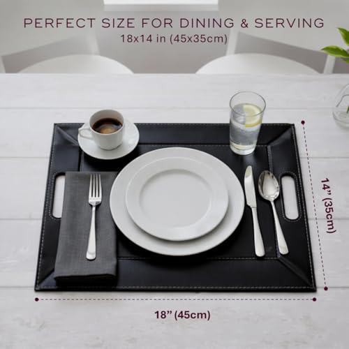 FREEFORM PLACEsMAT 2-in-1 Faux Leather Placemat & Serving Tray | Reversible Design, Lays Flat & Easy to Clean | Ottoman Food Tray, Perfect Housewarming Gift, 18” x 14” (Black & Mocha, Single)