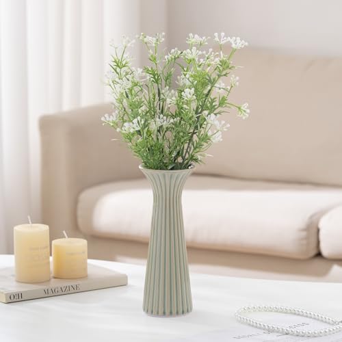 Vintage Green Ceramic Vase for Home Decor, Small Rustic Farmhouse Vase for Pampas Grass, Decorative Flower Vases for Coffee Table, Shelf, Living Room Decor & Centerpiece - color: Rustic Green