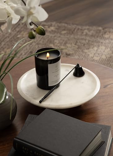 Kate and Laurel Sevienne Modern Glam Round Marble Tray, 10 Inch Diameter, White and Gold, Contemporary Scooped Pedestal Tray for Use as Entryway Tray Catchall or Small Coffee Table Tray