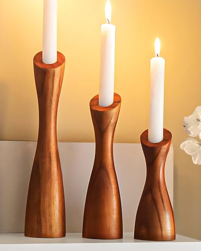 OLEEK wooden taper candle holders - wood taper candle holders for Table Centerpiece - wood candlestick holders (9", 8", 6") - wooden candlestick holder for 7/8" candle stick candlesticks holders woods - size: 9"+7.5"+5.5" H