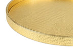 HofferRuffer Round Serving Tray 20'', Elegant Faux Leather Circle Ottoman Table Tray, Serve Tea Coffee Breakfast in Bedroom Living Room Kitchen (Gold, 20") - color: Gold, size: 20"