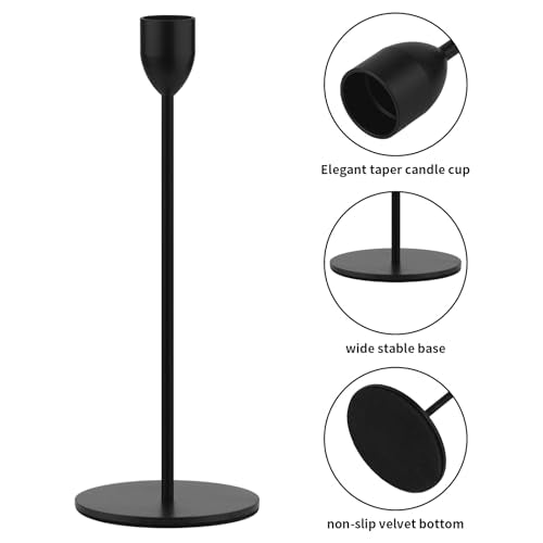 Ohtomber 3PCS Black Taper Candle Sticks Holder, Candlesticks Centerpiece Wedding Table Decor, Fit Pillar 3/4" Thick Tapered & Led Candles - color: Black