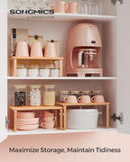 SONGMICS Cabinet Organizer Shelf, Set of 3 Kitchen Counter Shelves, Kitchen Storage, Spice Rack, Stackable, Expandable, Apricot UKCS220Y01V1 - color: Apricot