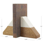 Deco 79 Mango Wood Geometric Decorative Bookends Triangle 3 lbs Non Skid Bookends with White Marble Tops, Set of 2 Office Bookends4 W, 5" H, Brown - size: 4"W, 5"H