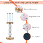 Hurricane Glass Candle Holders, Gold Pillar Candle Holders for Pillar Candle, Magnetic Glass Cover, Crystal Candlesticks Holder for Dining Coffee Table, Wedding,Events,Parties, Home Decor - size: 3 crystal balls