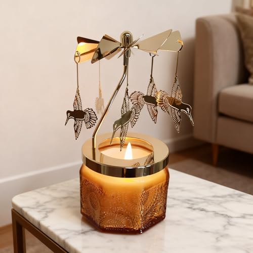 kingnero Lavender Scented Candle Carousel Rotary Candle Holder Spinning Tea Light Holder Birthday Gifts for Women, Mom, Wife, Girlfriend, Sister, Female Friends, (Golden Hummingbird) - color: Hummingbird