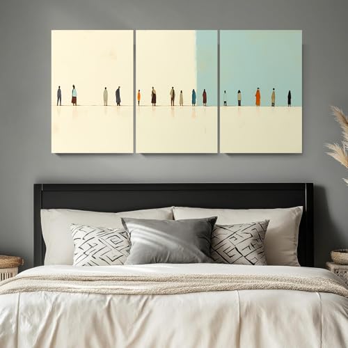 Wivsev Abstract People in Line,Minimalist Human Figures Illustrations Fine Art, Decorative Zen Multicolor Country,Abstract People Silhouettes for Bedroom,Livingroom,Bathroom (12" x 18" x 3 pcs) - size: 12" x 18" x 3 pcs