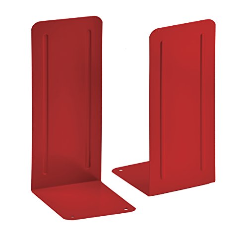 Acrimet Metal Bookends, Jumbo Size 9" H x 4" W x 4-1/2" D, Non-Skid Book Stand for Shelves, Heavy Duty Book Stopper, Red, 1 Pair - color: Red