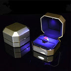 Luxury Ring Box, Square Velvet Wedding Ring Case Jewelry Gift Box with LED Light for Proposal Engagement Wedding, Gold - color: Gold, size: Ring Box