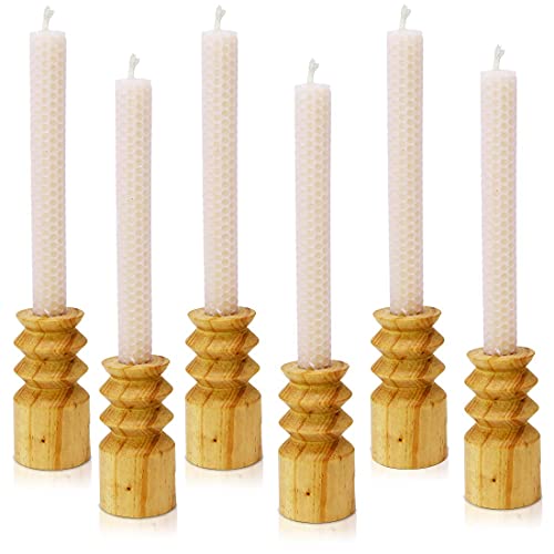 DEYBBY Natural Beeswax Taper Candles,8inch Dripless and Smokeless White Bee Wax,4Hour Burn Time Flat Top (Pack of 6) - color: White, size: 6 Pack