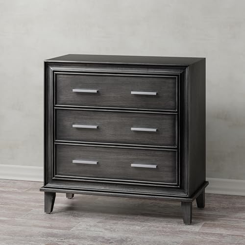 LONYKE Modern Nightstand 3 Drawer Wood Dresser with Metal Handles, Accent Bedside Table Storage Organizer, Vintage Mid-Century Table with Dark Finish, Black