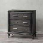 LONYKE Modern Nightstand 3 Drawer Wood Dresser with Metal Handles, Accent Bedside Table Storage Organizer, Vintage Mid-Century Table with Dark Finish, Black