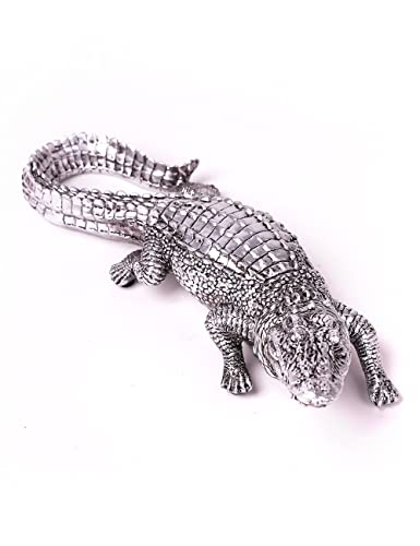 HAUCOZE Silver Crocodile Sculpture Animal Figurine Statue Modern Home Decor Table Centerpiece Gift for Bookshelf Desktop 14.2 Inch - color: Silver