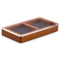 Oirlv Wood 2 Grid Jewelry Display Tray Premium Microfiber Interior Jewelry Organizer Box with Top Lid Ring Earrings Bracelet Storage Dish(Grey) - color: Grey 2 Grids
