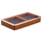 Oirlv Wood 2 Grid Jewelry Display Tray Premium Microfiber Interior Jewelry Organizer Box with Top Lid Ring Earrings Bracelet Storage Dish(Grey) - color: Grey 2 Grids
