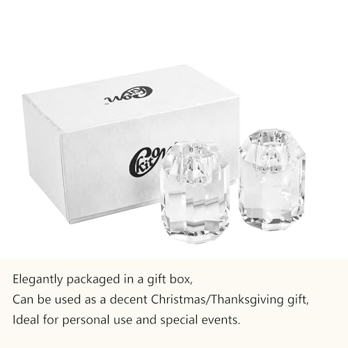 Kitcom Crystal Taper Candle Holders Multiple Faceted Designed Wedding Banquet Decorations for Home W1.97xH2.76 Inches Pack of 2, Comes with Gift Box