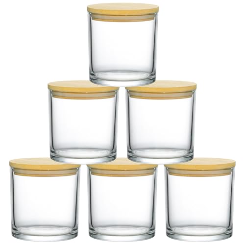 SUPMIND 6 Pack Glass Candle Jars-18 fl.oz Clear Empty Candle Jars with Bamboo Lids, Bulk Candle Jars for Making Candles Containers - Dishwasher Safe - color: Clear, size: 18oz