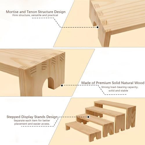 Wooden Display Stand Wood Tiered Racks, 2 Set 8 Piece Wood Display Shelf for Cupcake,Jewelry,Card, Vendor Events, Table Shelves Wooden Riser Organizer Dessert Showcase-Natural - color: Natural