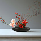 Flower Frog Vase Kit, Ikebana Floral Arrangement Ceramic Water Drop Pot Flower Arrangement Vase Kit (Dark Brown Large Size) - color: Dark Brown Large Size