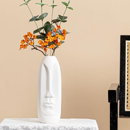 White Ceramic Face Vase - 8.4" Unique Flower Vase with Matte Finish, Decorative Boho/Farmhouse Vase for Pampas Grass & Centerpieces, Living Room/Office Desk Decor & Gift for Her/Yourself - color: White