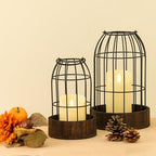 Perfnique Decorative Candle Lantern, Set of 2 Farmhouse Table Lanterns for Home Decor, Rustic Table Centerpieces for Dining Room, Fireplace Mantle Kitchen Decoration (Walnut)