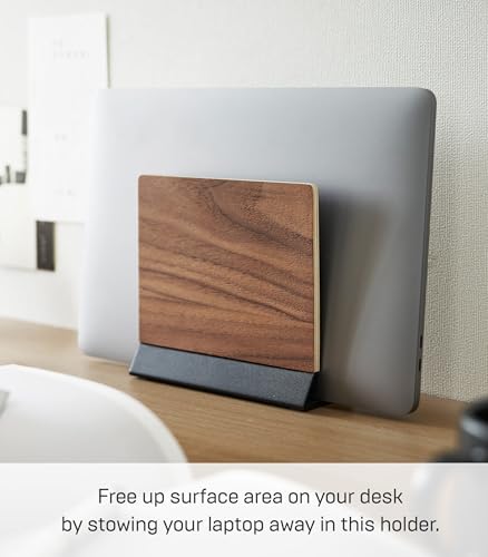 Yamazaki Home Rin Portable Laptop Holder Stand for Desk in Bedroom Or Office, Wooden Storage Station - Steel + Wood - color: brown (french toast 19-1012tcx)