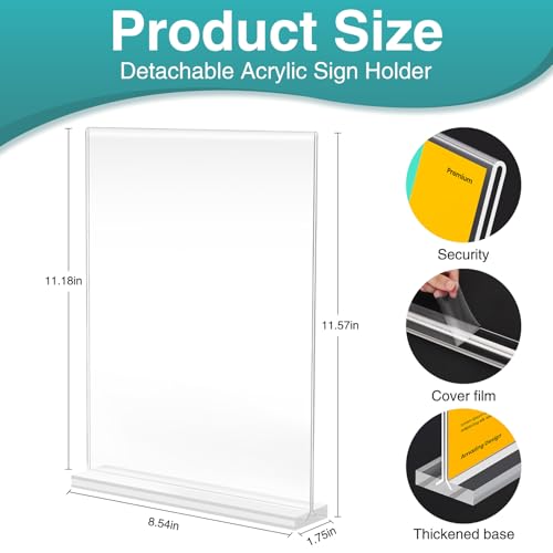 Relx 6 Pack Acrylic Sign Holder 8.5 x 11, Vertical T Shape Plastic Sign Holder with Base, Double-Sided Clear Tabletop Plexiglass Flyer Stands for Restaurant Office Store Home Picture Frame Display - color: 6pack